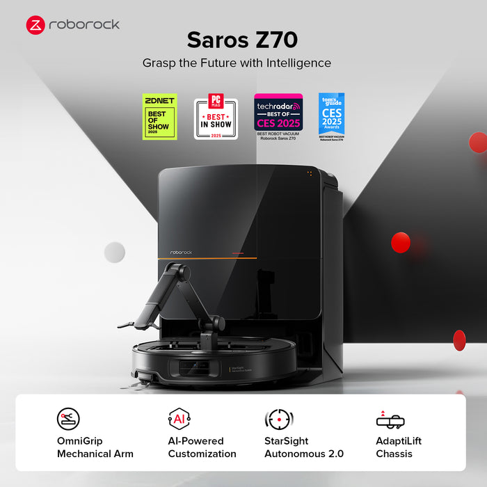 roborock saros z70 robot vacuum with omnigrip mechanical arm
