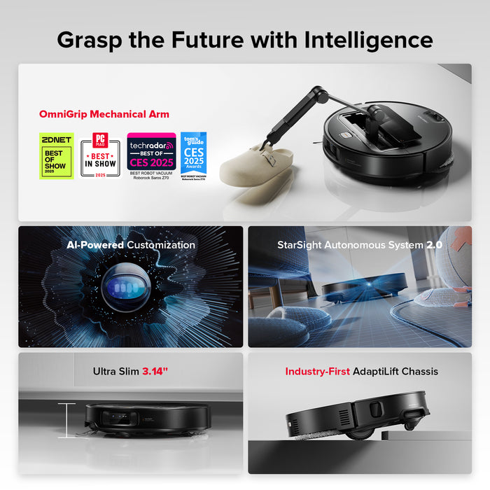 roborock saros z70 robot vacuum with omnigrip mechanical arm