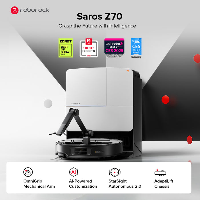 roborock saros z70 robot vacuum with omnigrip mechanical arm