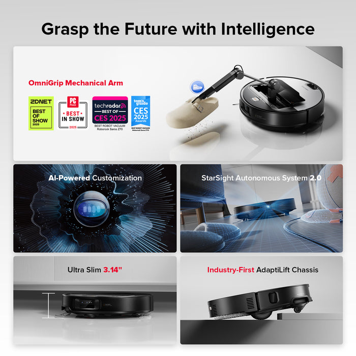 roborock saros z70 robot vacuum with omnigrip mechanical arm